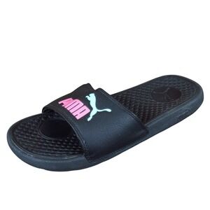 Puma Cool Cat Womens Slide Sandals Size 6 Casual Comfort Black Pink Logo